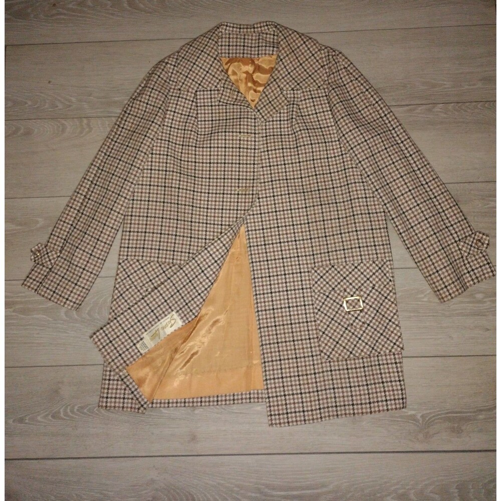Vintage Susan Lynn Plaid Blazer - Brown Tweed Retro Jacket - Size M